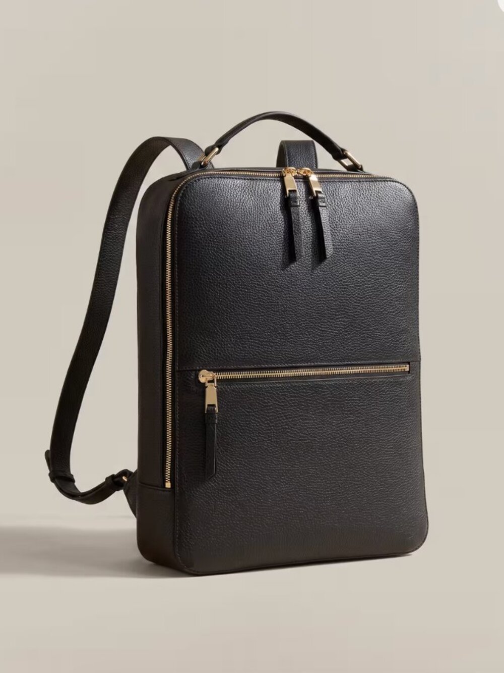 QUINCE Marlow Black Leather Laptop Backpack Bag - Picture 2 of 7